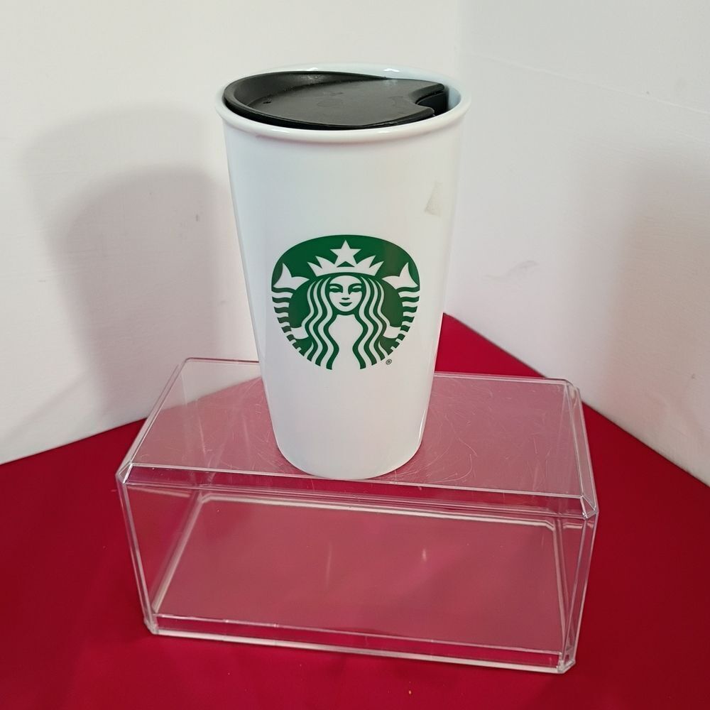 Starbucks Travel Tumbler Coffee Mug With Lid 12oz White Ceramic Green Siren Logo